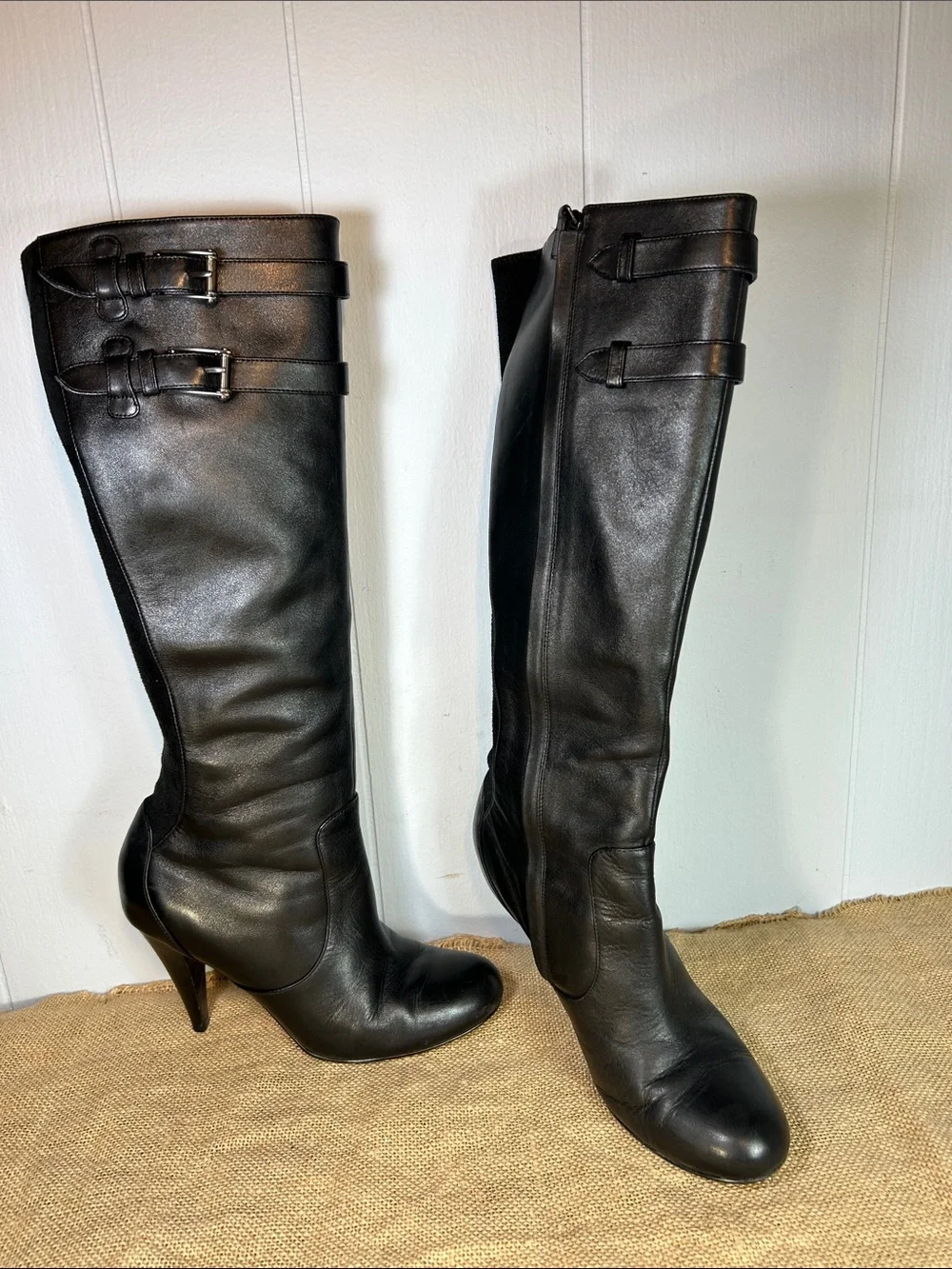 Cole Haan Nike Air Jalisa Tall Black Leather High Heel Boots